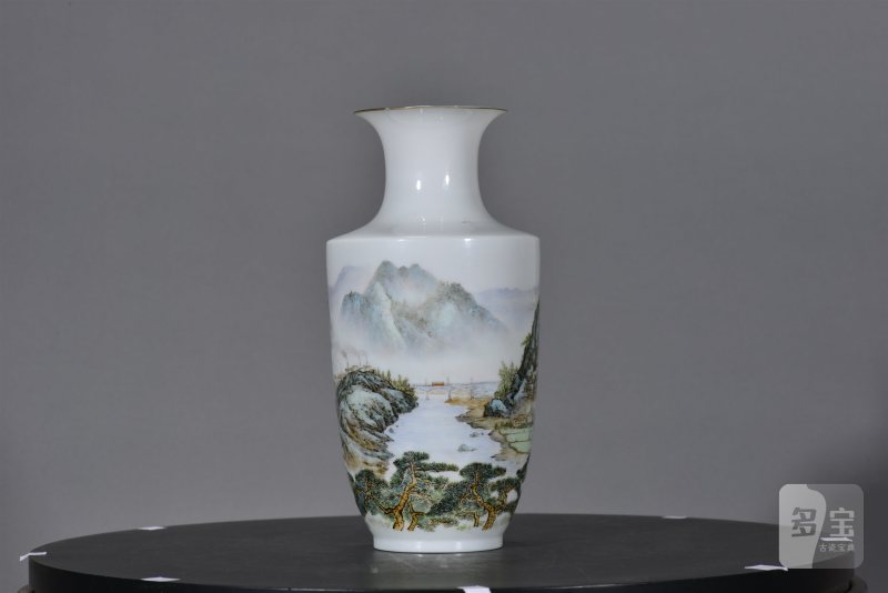 近现代 粉彩延安山水薄胎瓶 - 图8